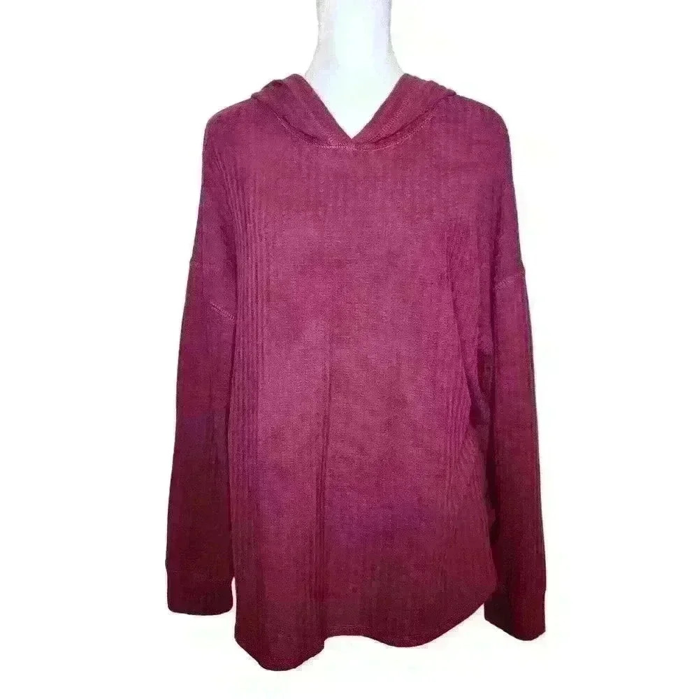 Cha Sor women's wine colored pullover thermal hoodie size large